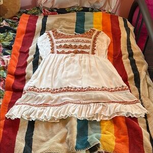 Free People Cream Top with Red and Brown Embroidery